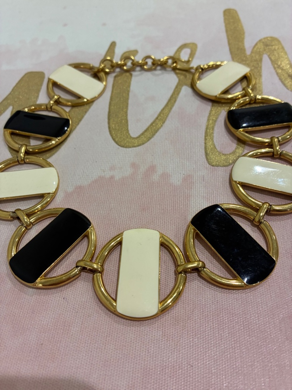 Gold-Tone Black & Cream Link Collar Necklace - Women Jewelry